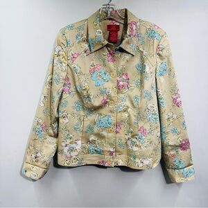 Oscar De La Renta‎ Jacket Beige Floral Button Up Blazer Pockets Size 14